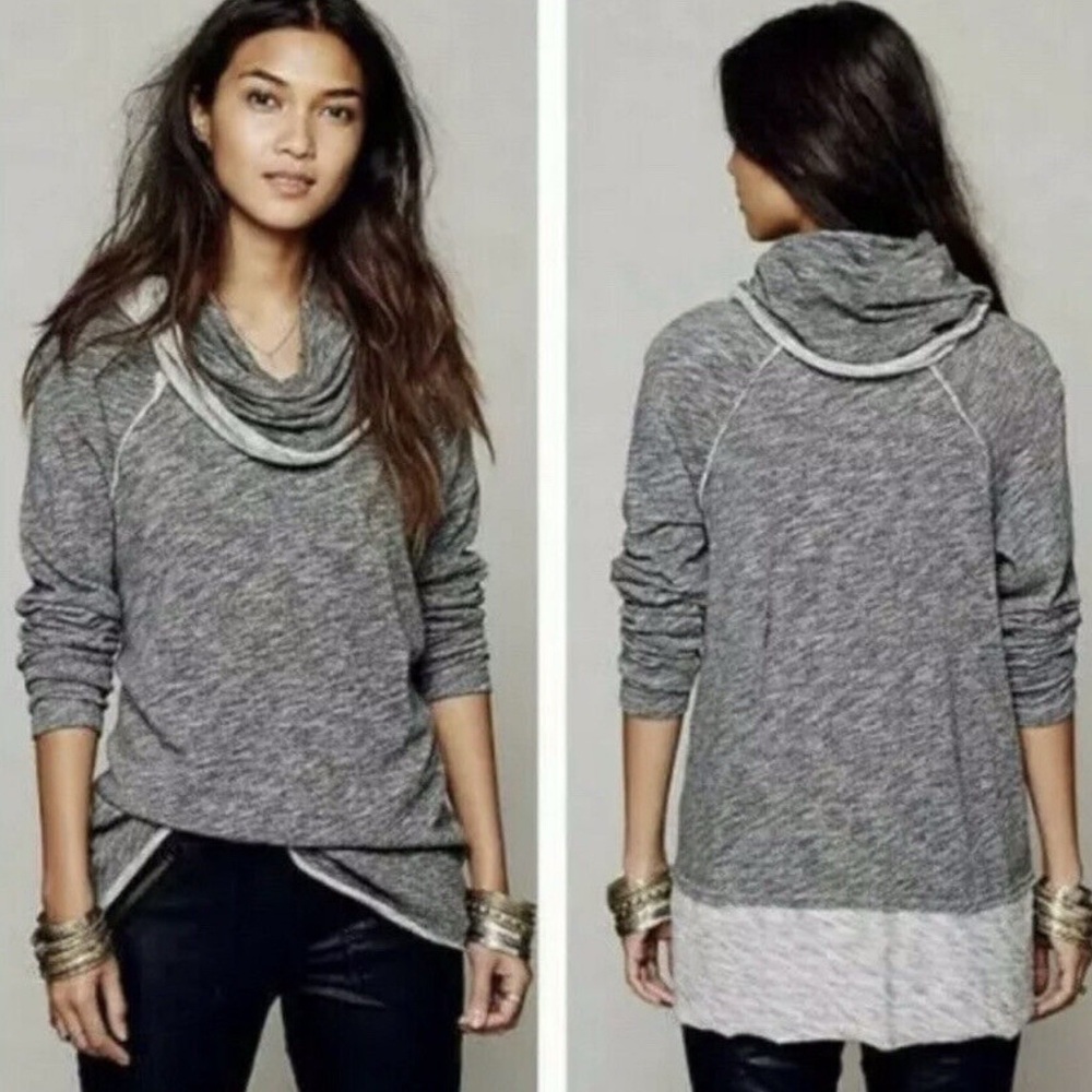 Free People Beach Women’s S Heathered Gray Cocoon Raw Hem Oversized Long Sleeve‎